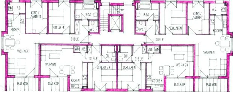 Vorher: 2D-Grundriss eines Mehrfamilienhauses in Villingen-Schwenningen.